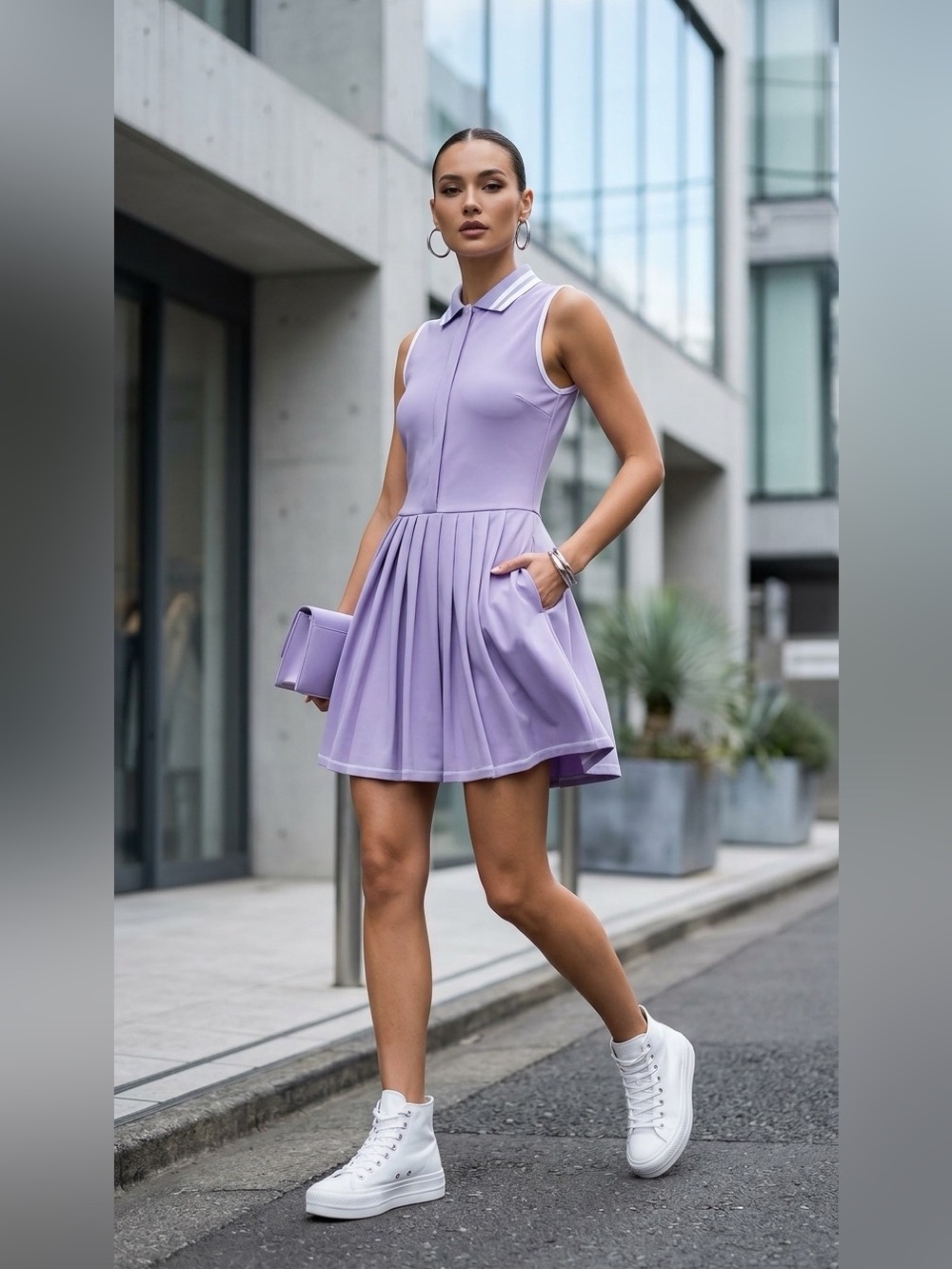 The Attico Lilac Polo Pleated Mini Dress